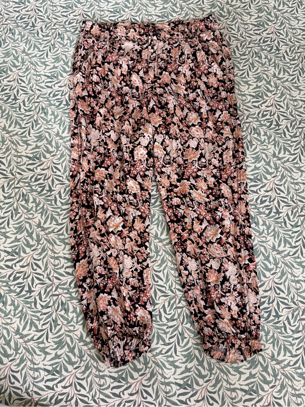 Anthropologie Silk Floral Track Joggers with Side Zippers